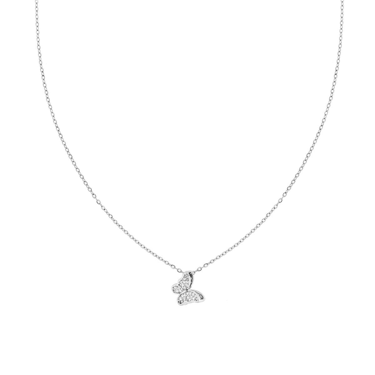 Collana Catena Forzatina Diamantata con Farfalla e Crystal Bianchi in ACCIAIO e OTTONE