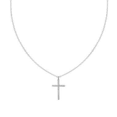Collana Catena Forzatina Diamantata con Croce e Crystal Bianchi in ACCIAIO