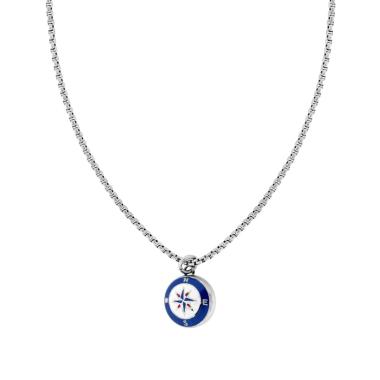 Collana Catena Veneziana Tonda con Rosa dei Venti Smalto Bianco e Blu in ACCIAIO