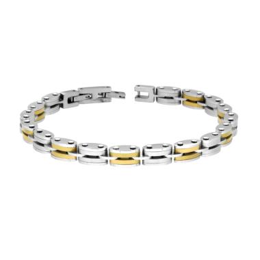 Bracciale Uomo Maglia Imperniata con dettagli Colore Oro in ACCIAIO