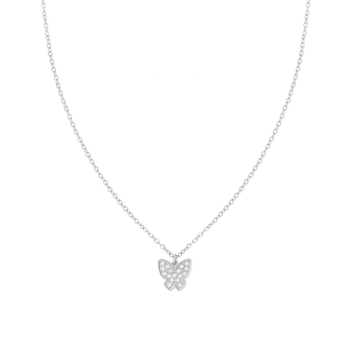 Collana Catena Forzatina con Farfalla e Crystal Bianchi in ACCIAIO