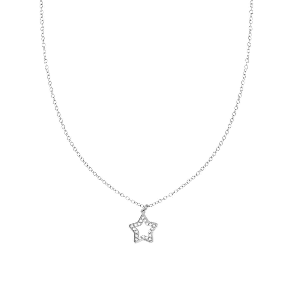 Collana Catena Forzatina con Stella e Crystal Bianchi in ACCIAIO e OTTONE