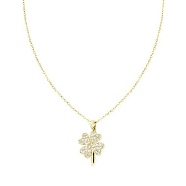 Collana Catena Forzatina Diamantata con Quadrifoglio e Crystal Bianchi n ACCIAIO colore Oro