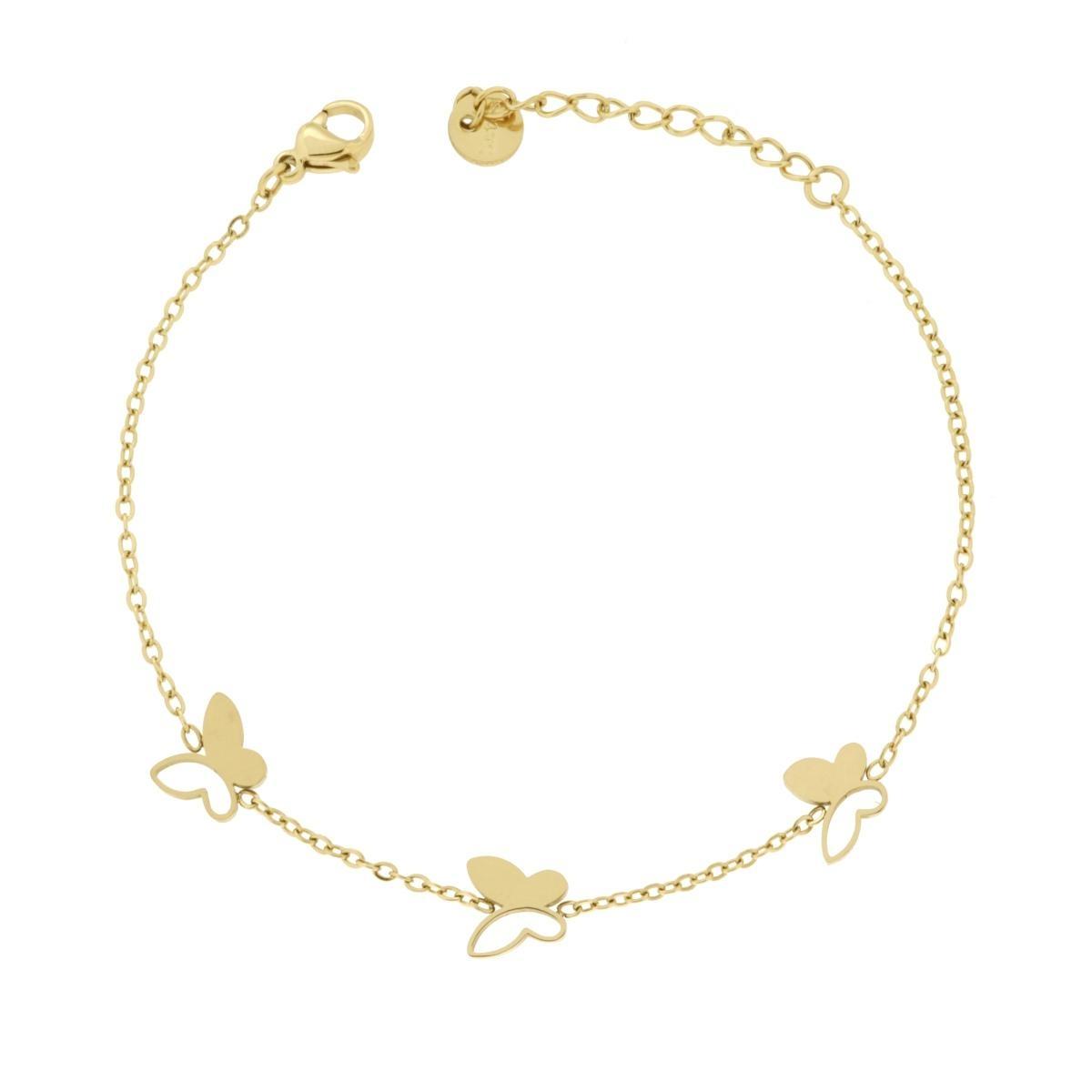Bracciale Catena Forzatina Diamantata con Farfalle in ACCIAIO colore Oro
