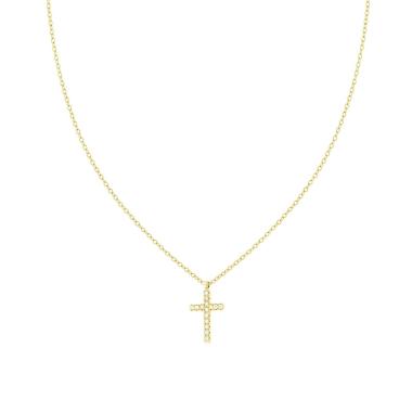 Collana Catena Forzatina Diamantata con Croce e Crystal Bianchi in ACCIAIO colore Oro