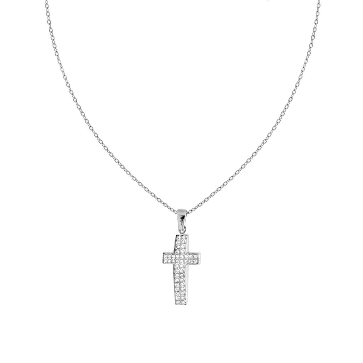 Collana Catena Forzatina Diamantata con Croce e Crystal Bianchi in ACCIAIO