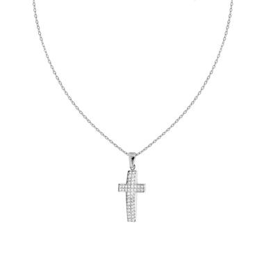 Collana Catena Forzatina Diamantata con Croce e Crystal Bianchi in ACCIAIO