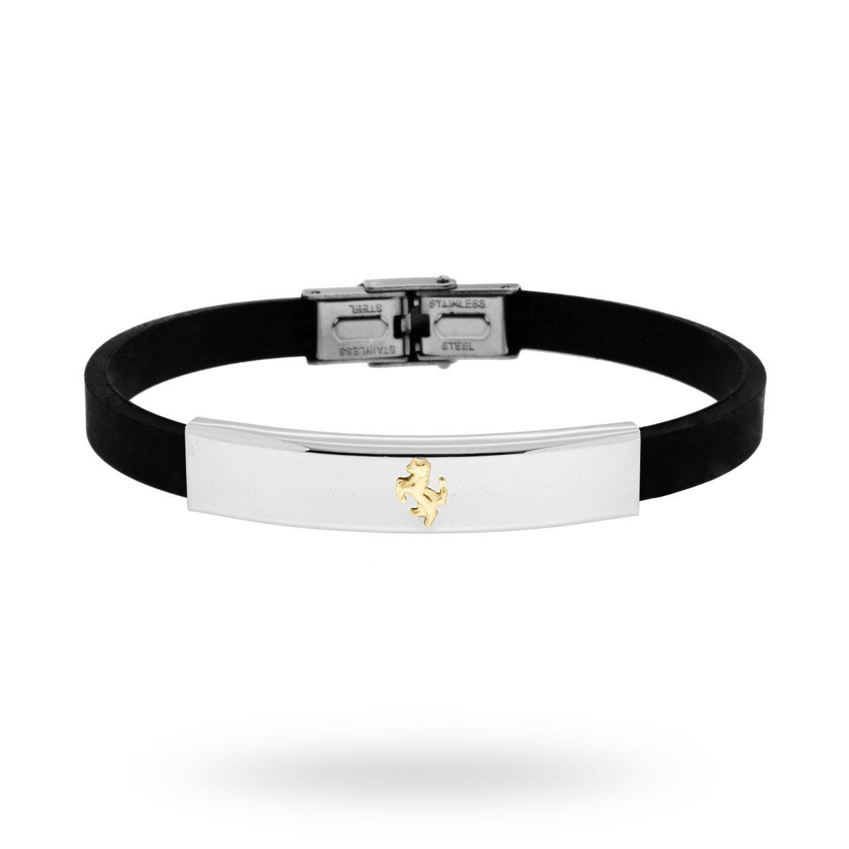 Bracciale in Caucciu PVC nero e Targa con Cavallo colore Oro in ACCIAIO