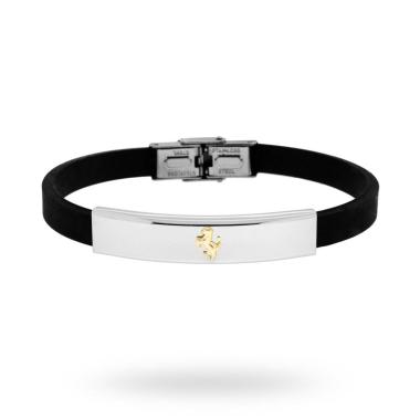 Bracciale in Caucciu PVC nero e Targa con Cavallo colore Oro in ACCIAIO