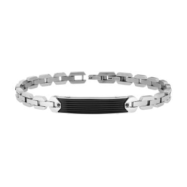 Bracciale Uomo Maglia Imperniata e Targa Nera con Crystal Neri in ACCIAIO