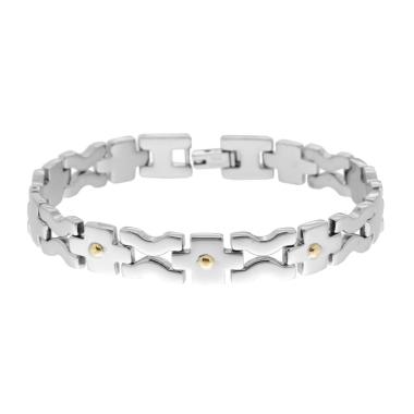 Bracciale Uomo Maglia Imperniata con Punti Oro in ACCIAIO