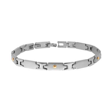 Bracciale Uomo Maglia Imperniata con Punti Oro in ACCIAIO