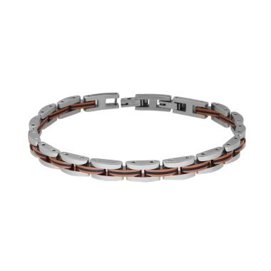 Bracciale Uomo Maglia Imperniata dettagli in Rosa e Nero in ACCIAIO