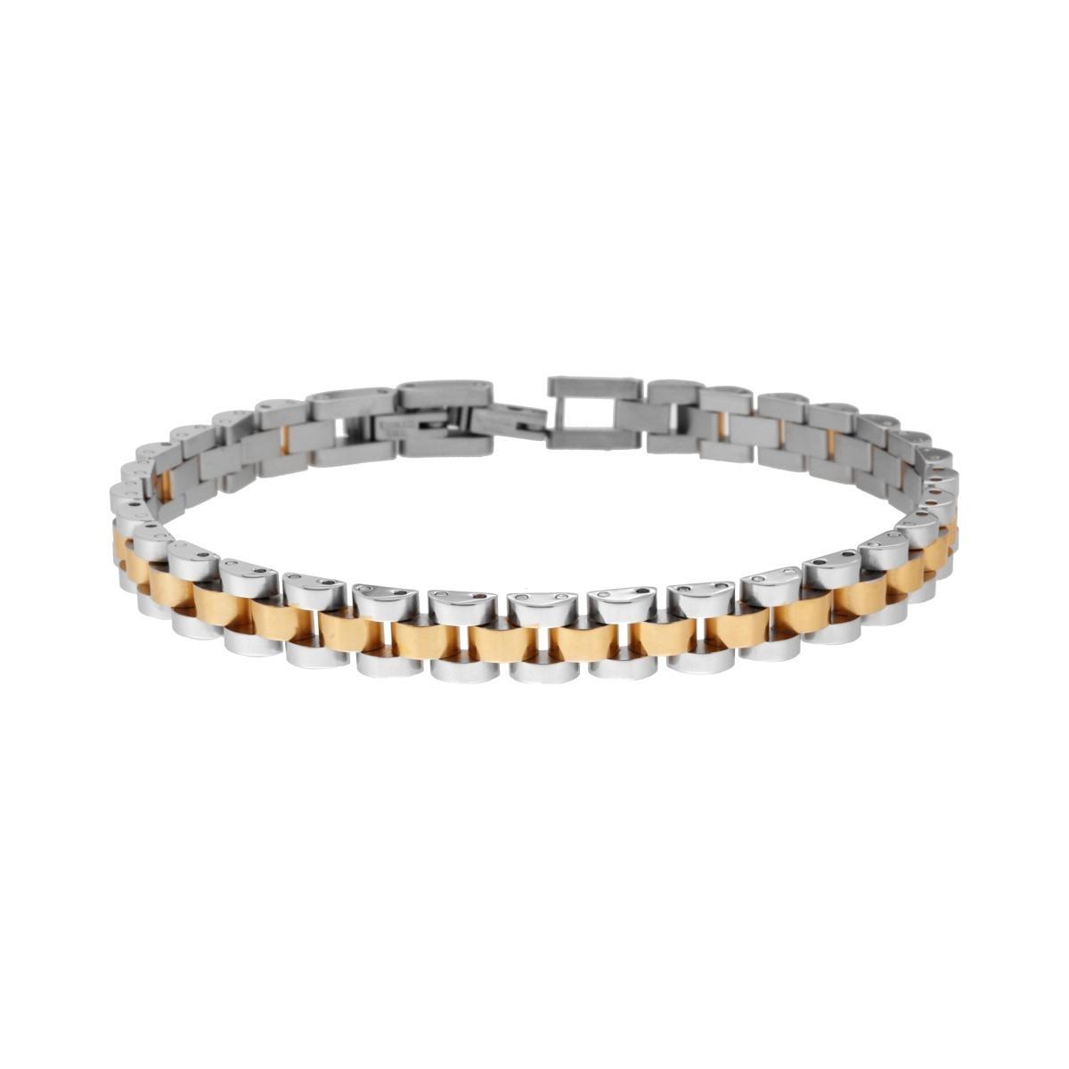 Bracciale Uomo Maglia Imperniata dettagli colore Oro in ACCIAIO