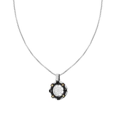 Collana Catena Veneziana Tonda con Tondo Timone con Ghiera colore Nero dettagli colore Oro in ACCIAIO