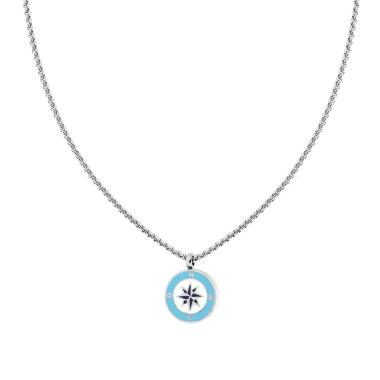 Collana Catena Veneziana Tonda con Tondo Smalto Multicolor e Rosa dei Venti in ACCIA
