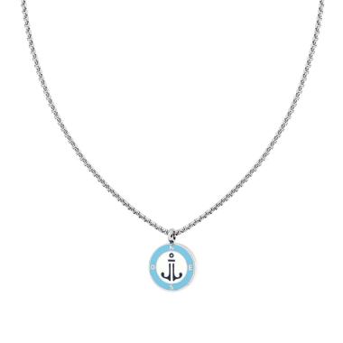 Collana Catena Veneziana Tonda con Tondo Smalto Multicolor e Ancora in ACCIAIO