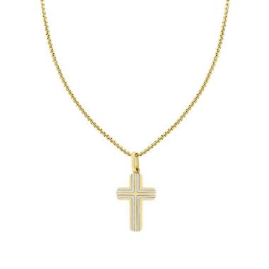 Collana Catena Veneziana Tonda con Croce in ACCIAIO colore Oro