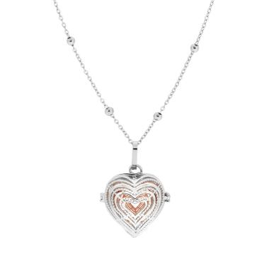 Collana Catena Forzatina con Palline e Chiama Angeli Cuore e Sonaglio Rosa in ACCIAIO