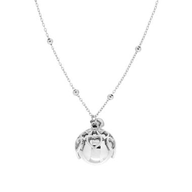 Collana Catena Forzatina con Palline e Chiama Angeli con Cuori e Cuore pendente in ACCIAIO