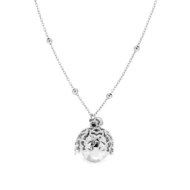 Collana Catena Forzatina con Palline e Chiama Angeli con Farfalle e Cuore pendente in ACCIAIO