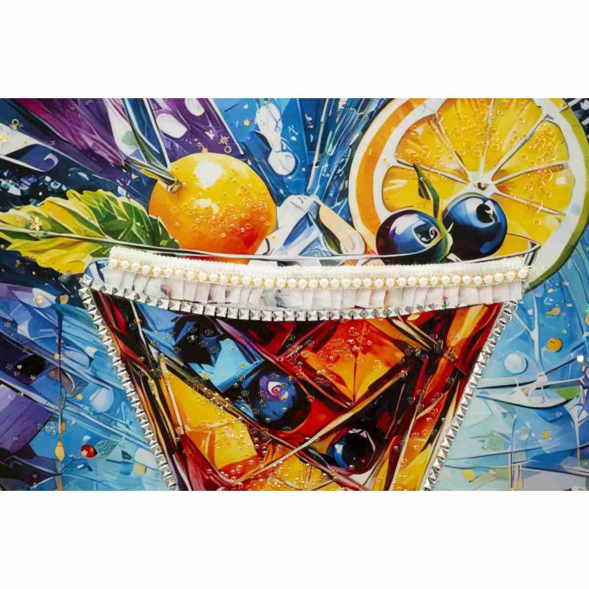 Stampa decorata su tela laccata c/cornice cocktail -a- cm 62x3,5x92