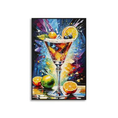 Stampa decorata su tela laccata c/cornice cocktail -a- cm 62x3,5x92