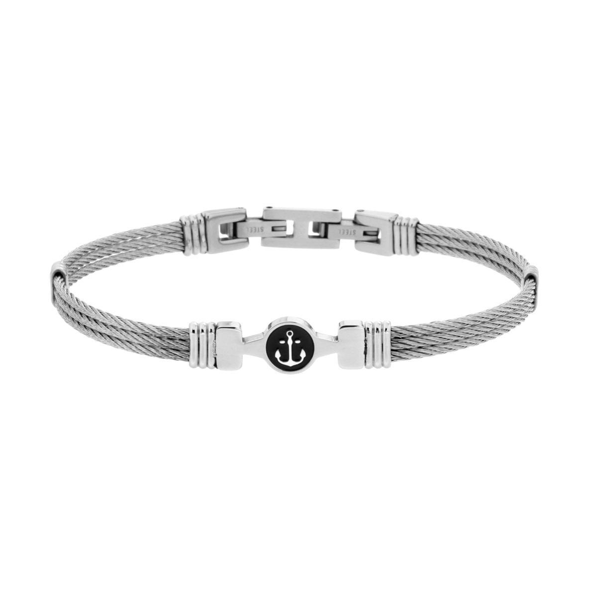 Bracciale Uomo Semirigido con filo intrecciato e Ancora in ACCIAIO