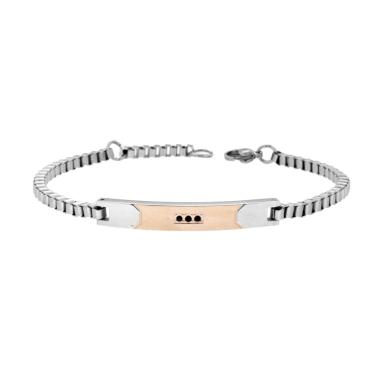 Bracciale Uomo Catena Veneziana con Targa Rosa e Crystal Neri in ACCIAIO