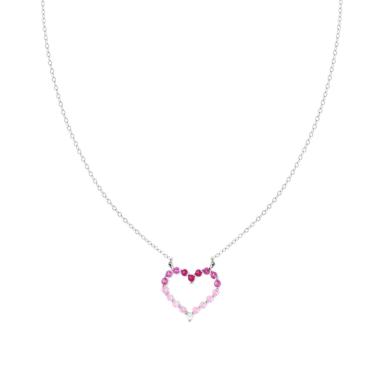 Collana Catena Forzatina Diamantata Cuore con Cubic Zirconia Rosso Rubino degrade in ARGENTO 925 Galvanica Rodio