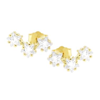 Orecchini Ear Cuff Trilogy Stelle con Cubic Zirconia Bianchi in ARGENTO 925 Galvanica Oro