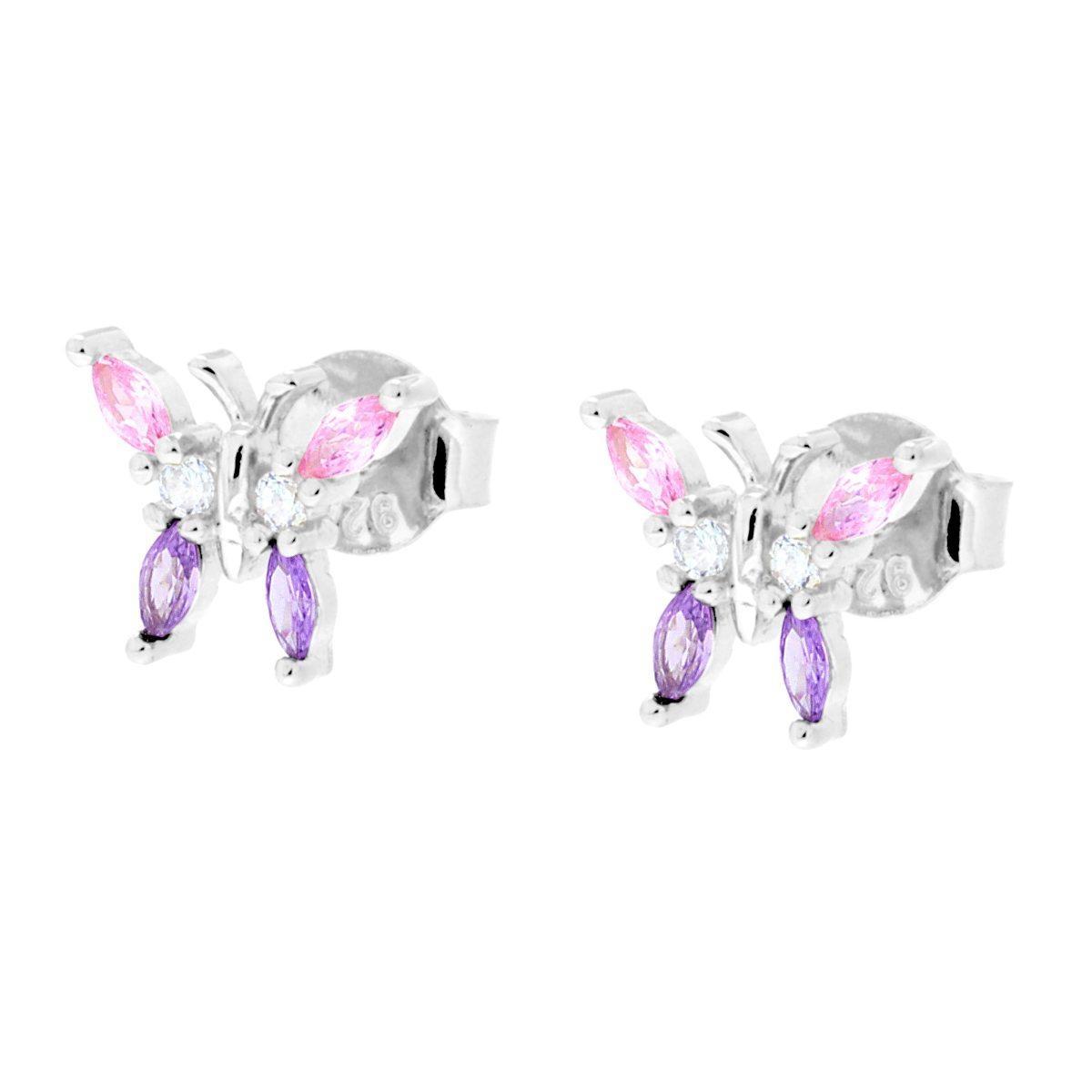 Orecchini Farfalla con Cubic Zirconia Multicolor in ARGENTO 925 Galvanica Rodio