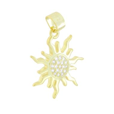 Ciondolo Sole con Cubic Zirconia Bianchi in ARGENTO 925 Galvanica Oro
