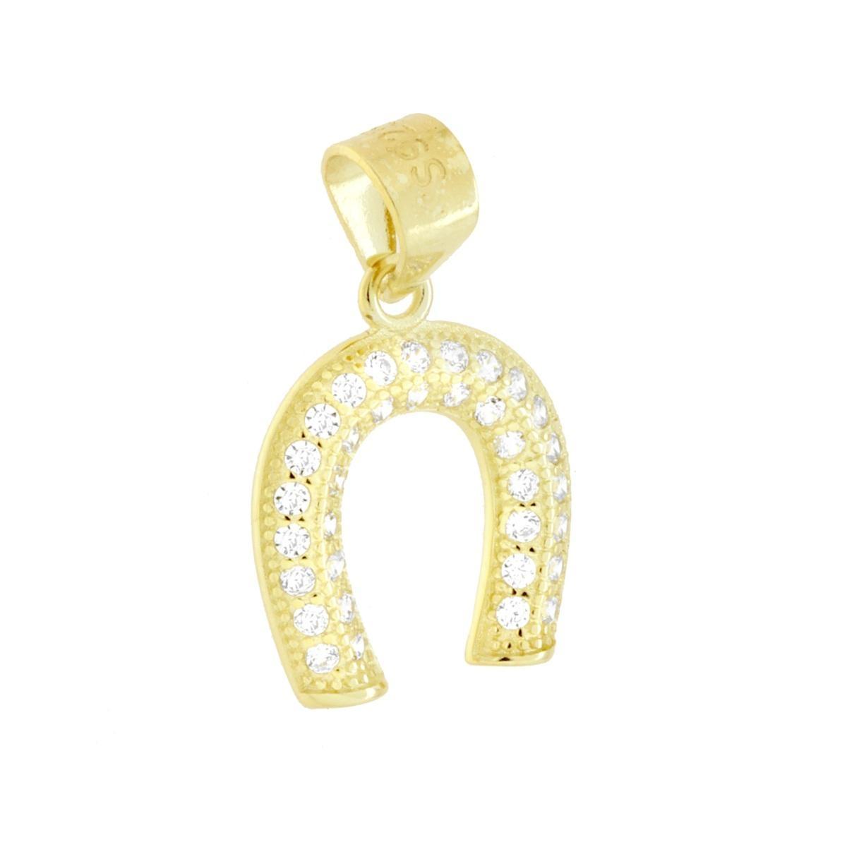 Ciondolo Ferro di Cavallo con Cubic Zirconia Bianchi in ARGENTO 925 Galvanica Oro