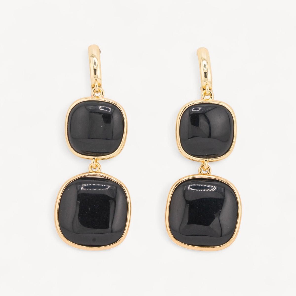 Orecchini di bronzo a perno con occhio di gatto doppio quadratino 22x60mm nero