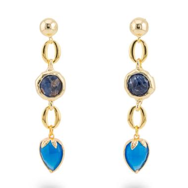 Orecchini di bronzo a perno con cristalli cz 13x66mm blu
