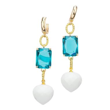 Orecchini a perno di bronzo con crystal cz 16x66mm dorato celeste bianco