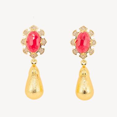 Orecchini bijoux in bronzo con pietre dure incastonate e gocce dorate giada rossa