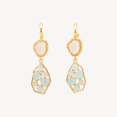 Orecchini a monachella chiusa di bronzo con cristalli cz e occhio di gatto 17x65mm acqua