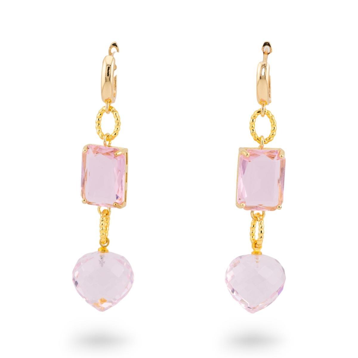 Orecchini a perno di bronzo con crystal cz 16x66mm dorato rosa
