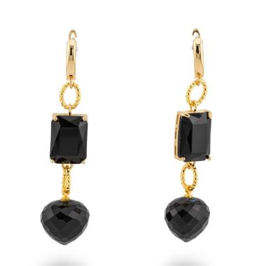 Orecchini a perno di bronzo con crystal cz 16x66mm dorato nero