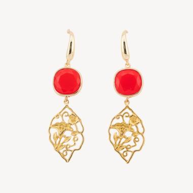 Orecchini in bronzo con cabochon di occhi di gatto 20x70mm rosso corallo