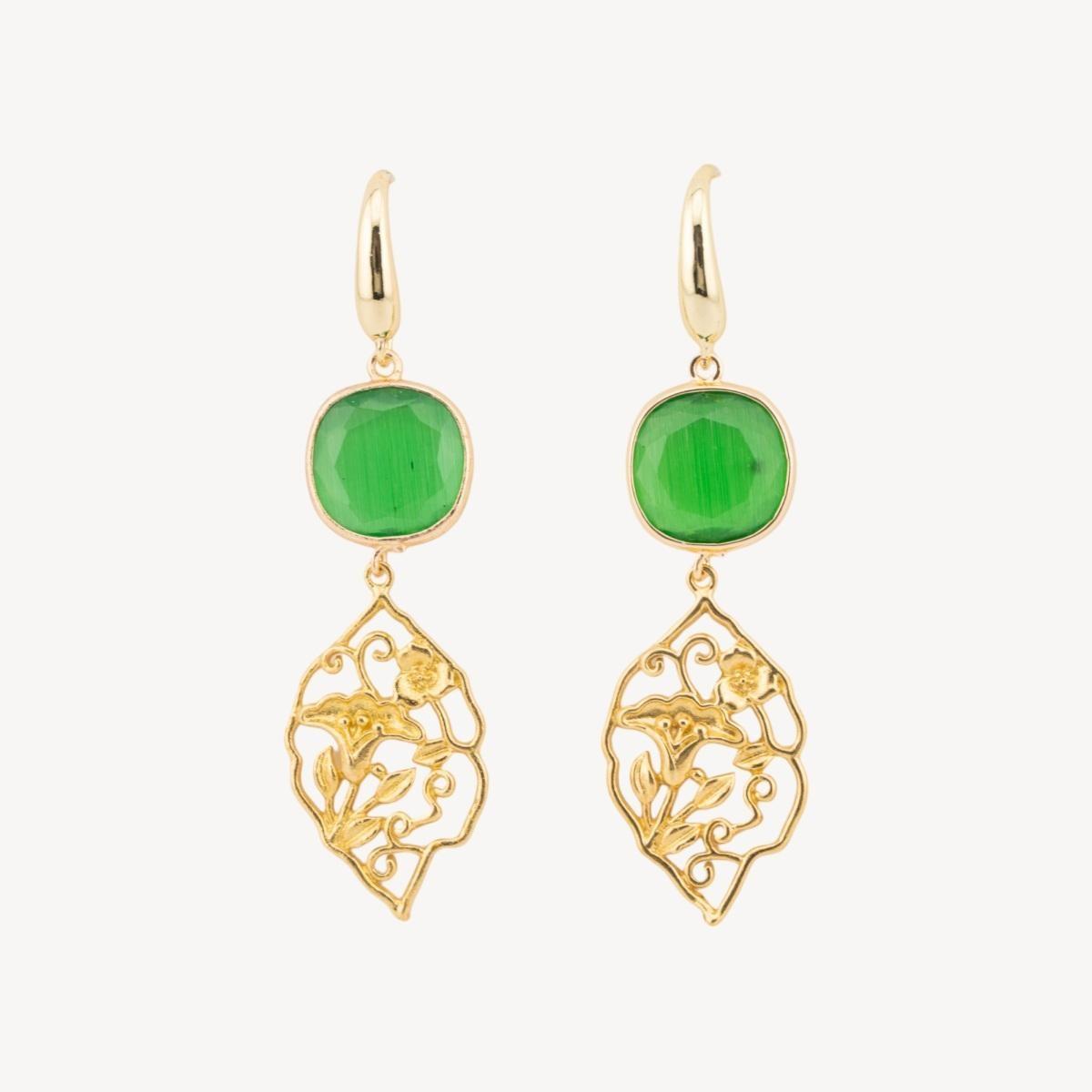 Orecchini in bronzo con cabochon di occhi di gatto 20x70mm verde
