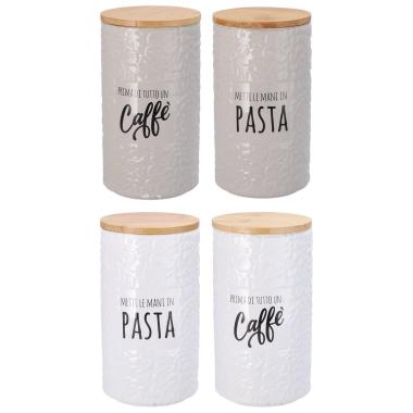 Barattolo in ceramica con coperchio in legno 10,5x h.18 cm