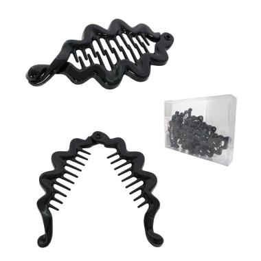 Clip per capelli a banana ondulata nera in plastica Lillà