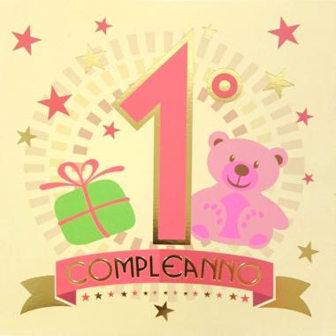 Biglietto auguri 1° compleanno 16x16 cm