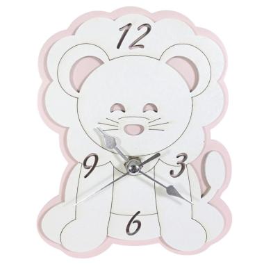 Orologio da tavolo in legno leone rosa bimba 15x12 cm