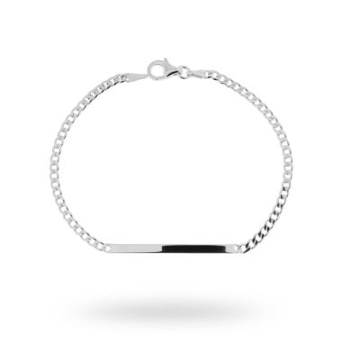 Bracciale Targa con catena Grumetta Extraflat mm 2.8 in ARGENTO 925 Galvanica Rodio