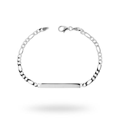 Bracciale Targa con catena Figaro Alternata Extraflat mm 4 in ARGENTO 925 Galvanica Rodio