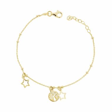 Bracciale Catena Forzatina con Palline Albero della Vita e Stelle in ARGENTO 925 Galvanica Oro